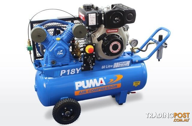Air Compressor Electric Start Yanmar Diesel 60 Litres Puma PU P18Y ES