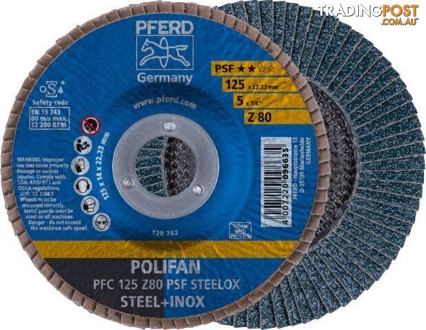 Polifan Flap Disc 125mm 5" 80G GP Zirconia Inox 67770128 each