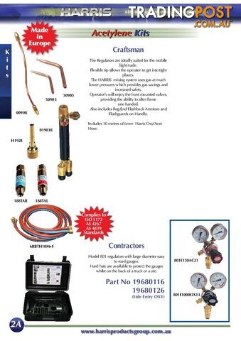 Contractors Oxy/Acet kit with side entry regulator Harris 19680126