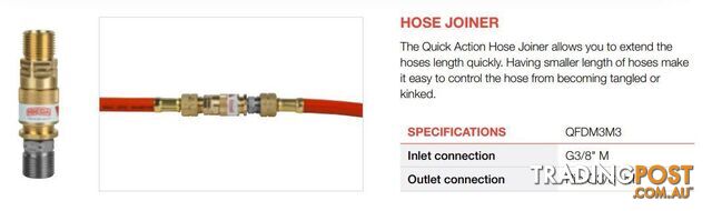 Quick Action Coupler Fuel Gas EN561 Hose Joiner G3/8" M QFDM3M3 - photo 2 of 2