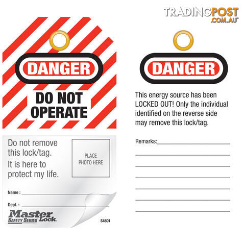 Danger Do Not Operate English Photo ID Safety Tag Masterlock S4801