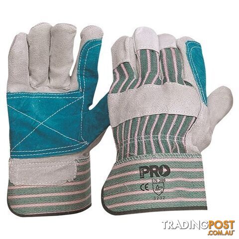 Green & Grey Striped Cotton / Leather Gloves Large Pro Choice R88FG Pack of 2