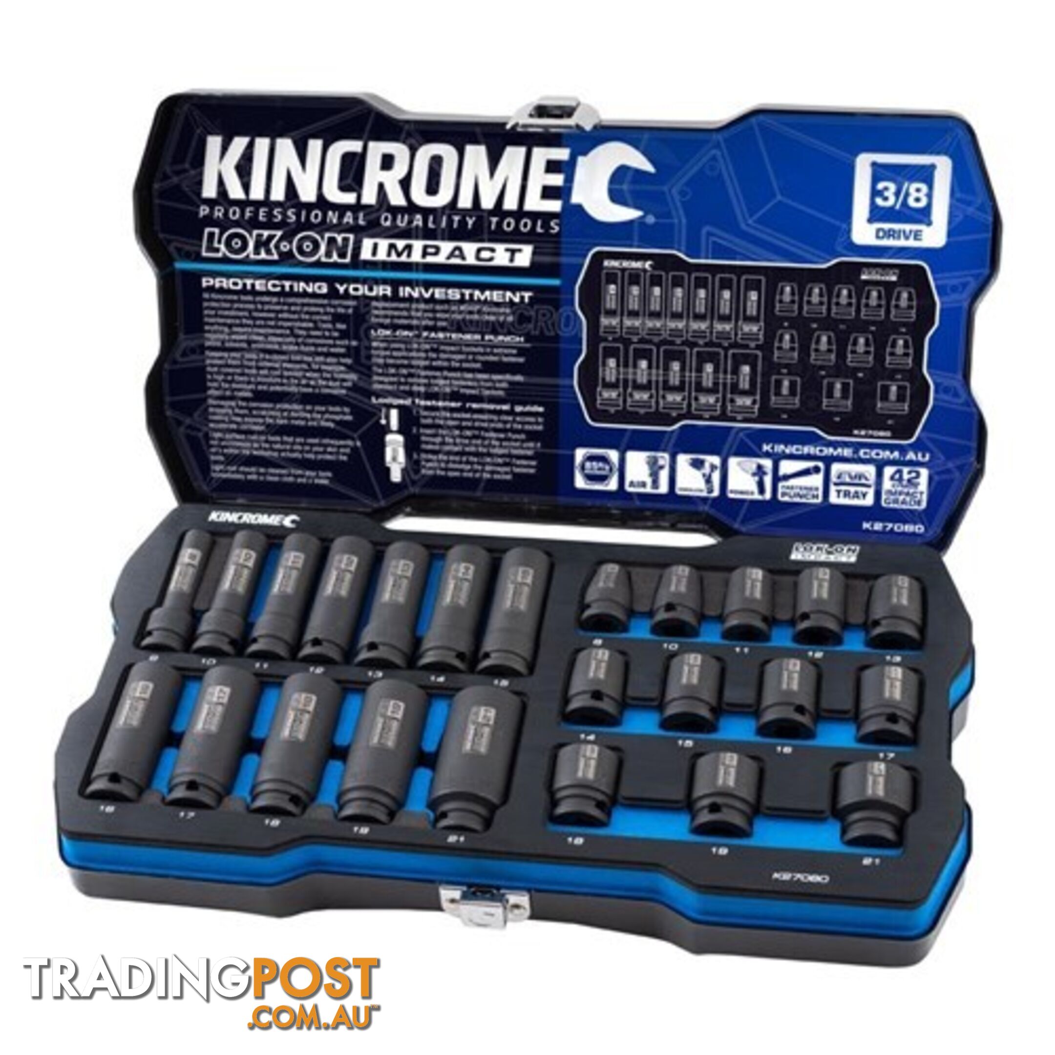 Lok-Onâ¢ Standard & Deep Impact Socket Set 24 Piece 3/8" Drive - Metric Kincrome K27080