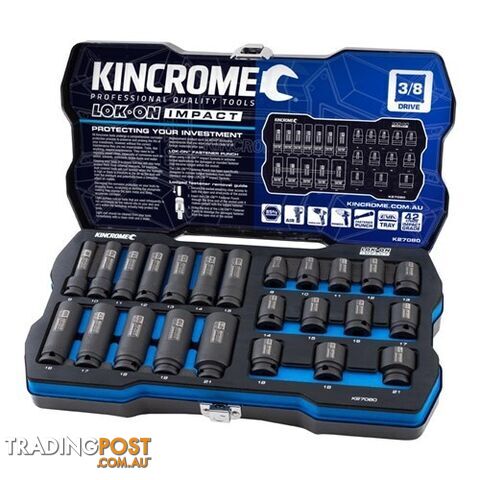 Lok-Onâ¢ Standard & Deep Impact Socket Set 24 Piece 3/8" Drive - Metric Kincrome K27080