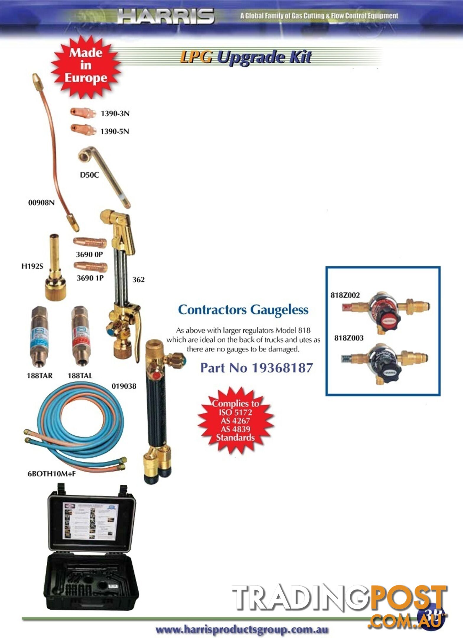 Contractors Oxy/LPG Kit With Model 801 Regulator Harris