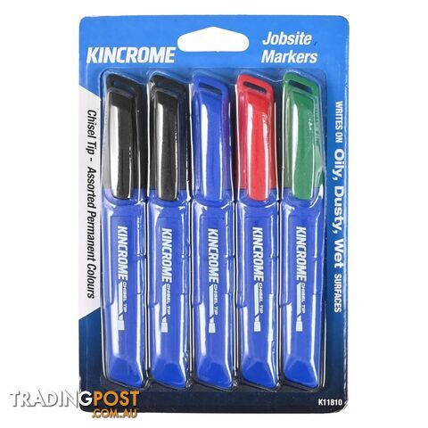 Permanent Marker Chisel Tip 5 Pack Assorted Colours Kincrome K11810