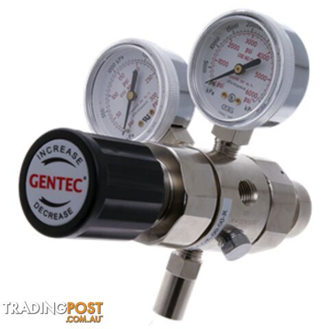 Gentec 2S Regulator 6.0 Purity Argon T10 Chrome with Valve In