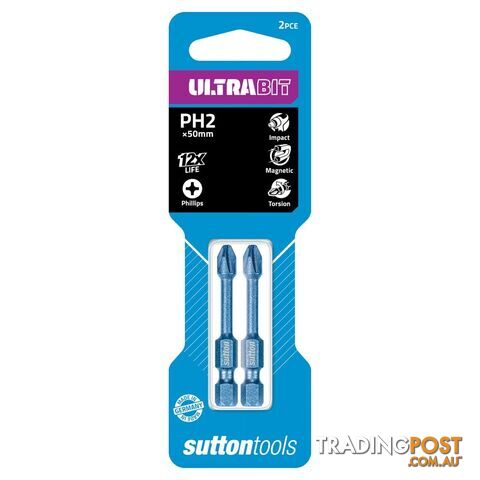 Screwdriver Bit S160 Phillips PH2 50mm Power Ultra Sutton Tools S1600250 Pack of...