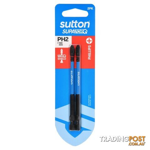 Screwdriver Bit S200 Supa TORQ Phillips PH2 100mm 2Pk Sutton Tools S200H02E02