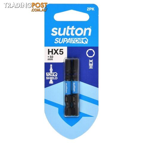 Screwdriver Bit S206 Supa TORQ HEX HX5 50mm 2Pk Sutton Tools S206H02B05
