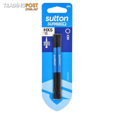 Screwdriver Bit S206 Supa TORQ Hex HX5 100mm 2Pk Sutton Tools S206H02E05