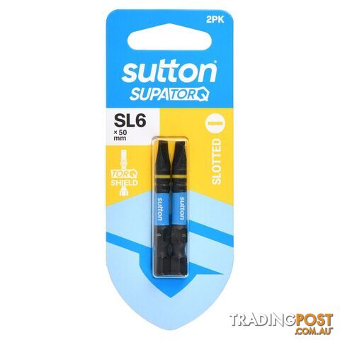 Screwdriver Bit S218 Supa TORQ Slotted SL6 50mm 2Pk Sutton Tools S218H02B06