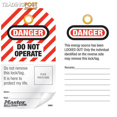 Danger Do Not Operate English Photo ID Safety Tag Masterlock S4801