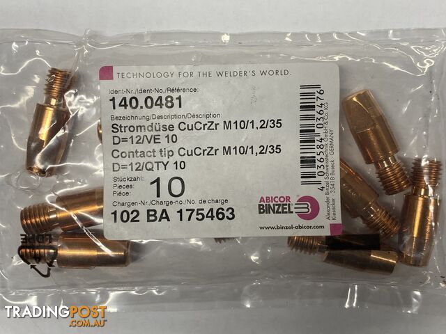 CuCrZr 1.2mm M10 CCZ Contact Tip Heavy Duty Binzel P140.0481 Pkt : 10