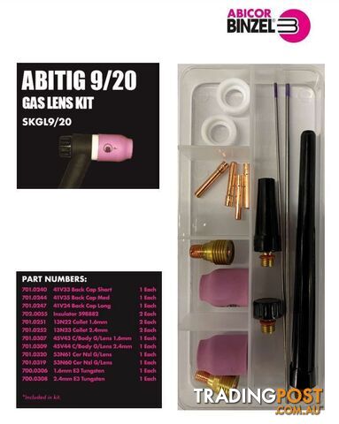 TIG Torch Gas Lens Starter Kit For 9/20 Series Torches Binzel SKGL920