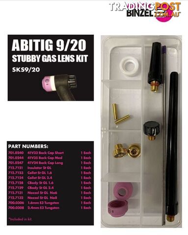 TIG Torch Stubby Gas Lens Kit For 9/20 Torch Binzel SKS9/20