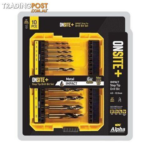 10 Piece Onsite Plus Impact Step tip Drill Set Alpha SM10ST