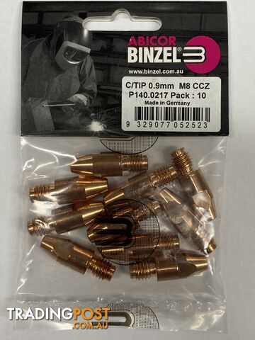 CuCrZr 0.9mm M8 CCZ Contact Tip Heavy Duty Binzel P140.0217 Pkt : 10