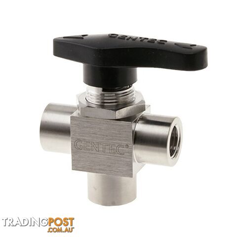 Genlok Ball Valve 3 Way 1/4 NPT FM Stainless Steel MWP: 17,200kpa SS-BV35-FNT4
