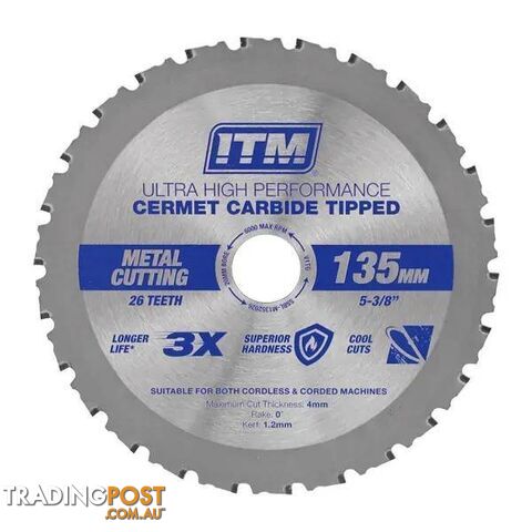 135mm Metal Cutting Blade, Cermet Carbide Tipped, 26 Teeth ITM SSBL-M1352026