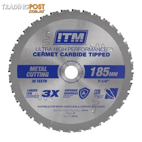 185mm Metal Cutting Blade, Cermet Carbide Tipped, 36 Teeth ITM SSBL-M1852036
