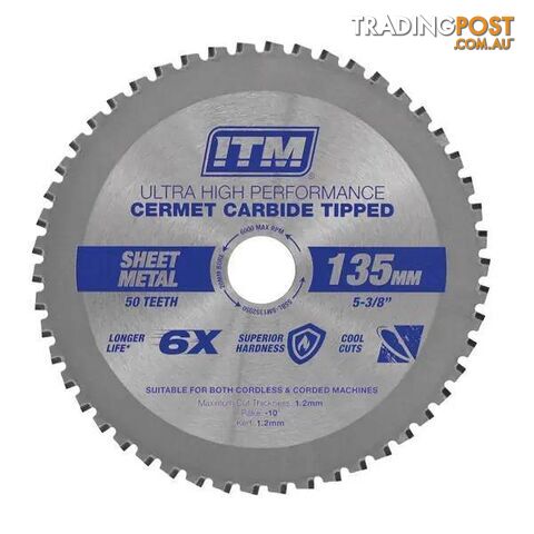 135mm Sheet Metal Cutting Blade, Cermet Carbide Tipped, 50 Teeth ITM...