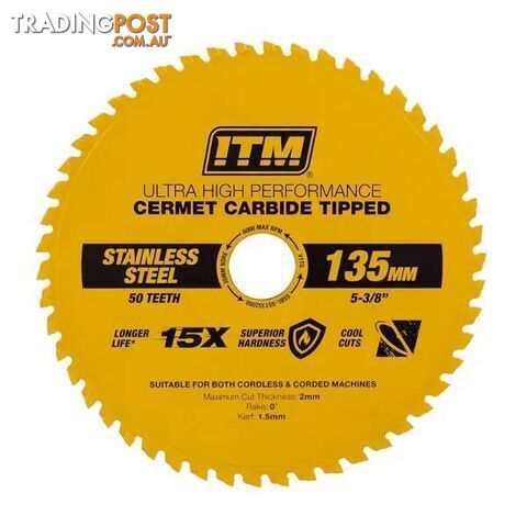 135mm Stainless Steel Metal Cutting Blade, cermet Carbide Tipped, 50 Teeth ITM...