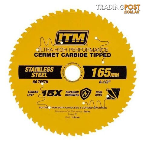 165mm Stainless Steel Metal cutting Blade, Cermet Carbide Tipped, 56 Teeth ITM...