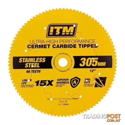 305MM Stainless Steel Metal Cutting Blade, Cermet Carbide Tipped, 96 Teeth ITM...