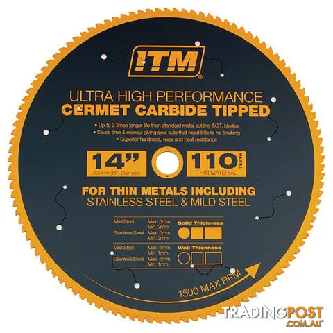 350mm Cermet Carbide Metal Cutting Blade 110T ITM SSBL350-CERMET110