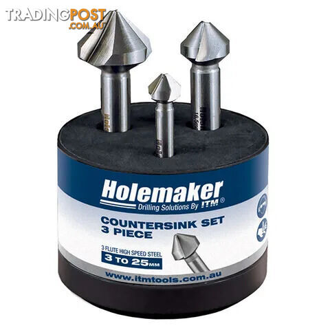 Countersink Set 3 Piece, 3 Flute 90 Degree, 10.4MM, 16.5MM, 25.0MM STSET-03