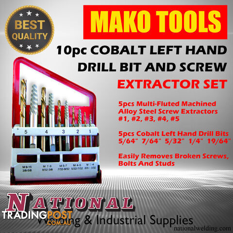 10pc Cobalt Left Hand Drill Bit And Screw Extractor Set Mako Tools T0S-011 - photo 2 of 2