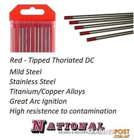 1.6mm 2% Thoriated Tig Tungsten Electrodes Pack of 10 T16TH