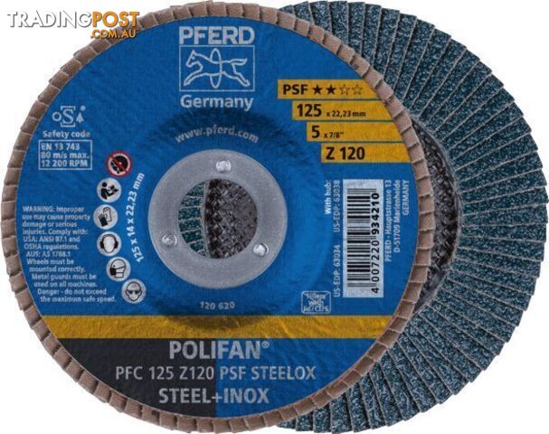 Polifan Flap Disc 125mm 5" 120G GP Zirconia Inox Pferd 67769125 Pack of 5