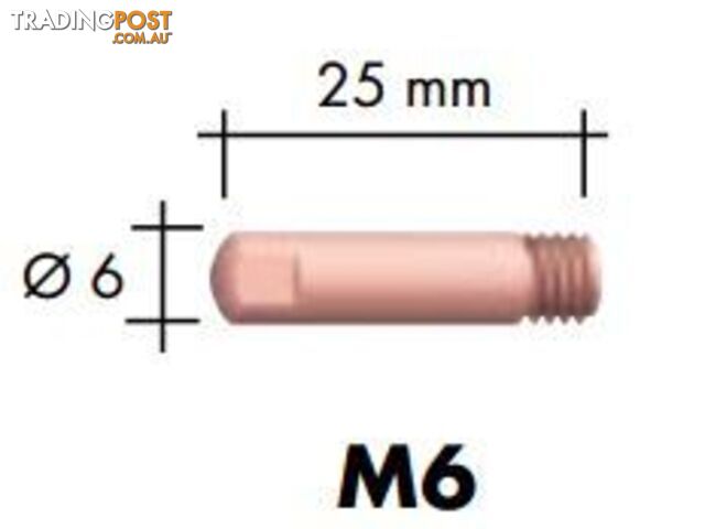1.2mm Aluminium M6 6mm 25mm Binzel contact tip Pk:10 P141.0011