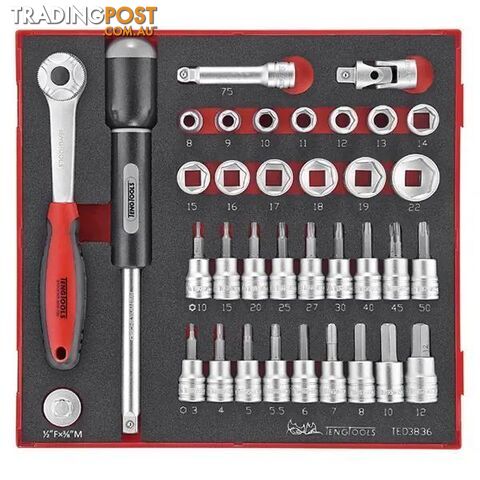 3/8" Drive Std & TX/HEX Socket Set 36-Piece TED-Tray Teng Tools Teng Tools...