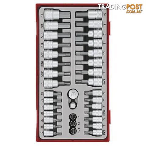 1/4" & 3/8" Dr. Bits Socket Set 35-Piece TC-Tray Teng Tools TE-TTBS35