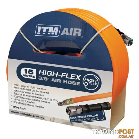 Air Hose, 10mm (3/8") X 15m Hybrid Polymer Air Hose, Comes With Nitto Style...
