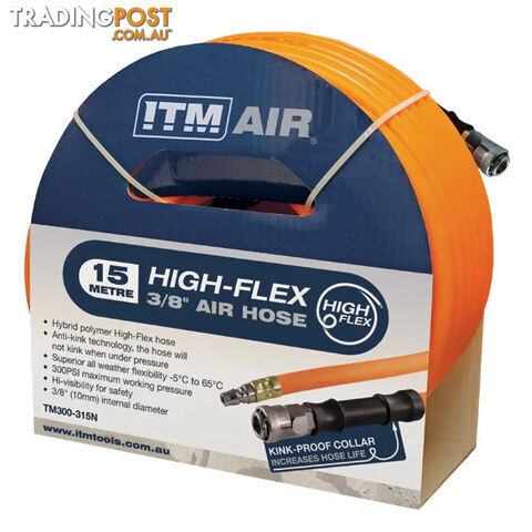ITM Air Hose, 10mm (3/8") X 30m Hybrid Polymer Air Hose, Comes With Nitto Style...