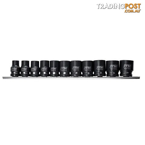 1/2" DR Impact Socket Rail Set 11Pce - Metric, 10-24mm ITM TM371-001