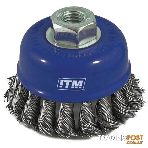 Twist Knot Cup Brush Steel 75mm Multi Bore Thread Adaptors TM7000-075