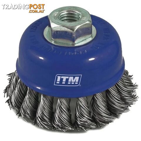 Twist Knot Cup Brush Stainless Steel 75mm With Multi Bore Thread Adaptors ITM...