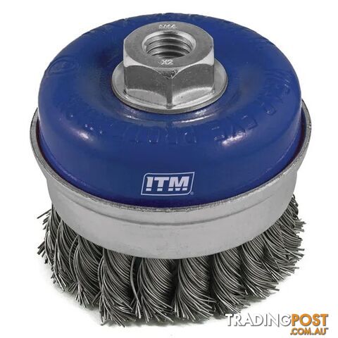 Twist Knot Cup Brush Steel 75mm With Band With Multi Bore Thread Adaptors ITM...