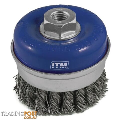 Twist Knot Cup Brush Steel 125mm With Band M14 x 2mm Thread ITM TM7001-125
