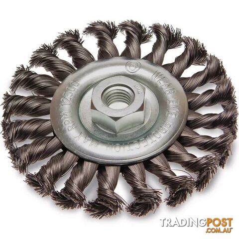 Twist Knot Wheel Brush Steel 100mm with Multi Bore Thread Adaptors ITM...