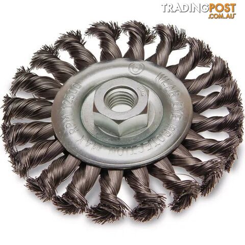 Twist Knot Wheel Brush Stainless steel 125mm Thread Bore 22.2mm ITM TM7003-225