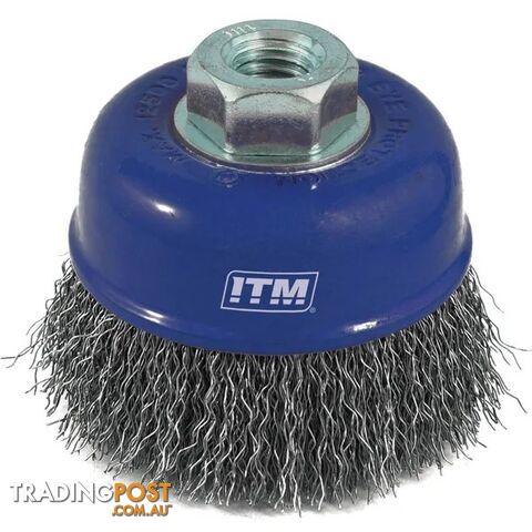 Crimp Wire Cup Brush Steel 65mm With Multi Bore Thread Adaptors ITM TM7010-065