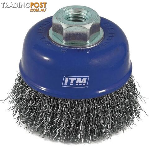 Crimp Wire Cup Brush Steel 75mm With Multi Bore Thread Adaptors ITM TM7010-075