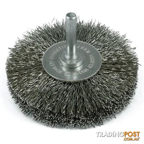Crimp Wire Wheel Brush 50mm X 10mm 1/4" Round Spindle ITM TM7014-050