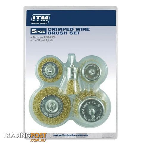 Crimp Wire Brush Kit 5pce: 50mm & 75mm Cup Brush And 50mm & 75mm Wheel Brush &...